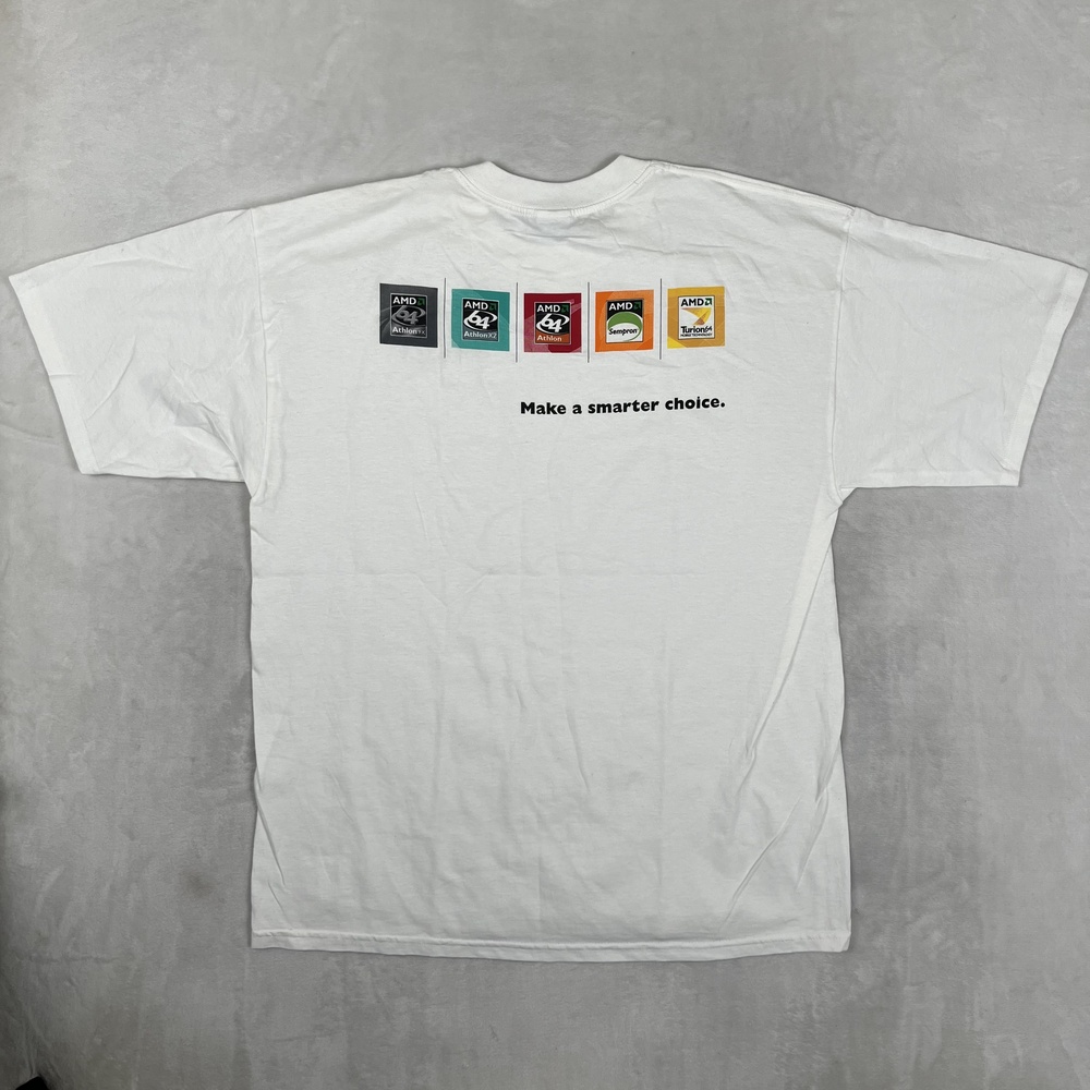 Vintage AMD Computer Tech T-Shirt Mens XL White Make A Smarter Choice CPU Y2K